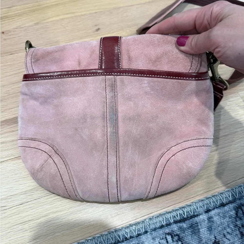 Coach Blush and Burgundy Suede and Leather Crossbody Bag - Picture 7 of 7